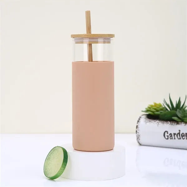 17oz Glass Tumbler with Bamboo Lid and Straw