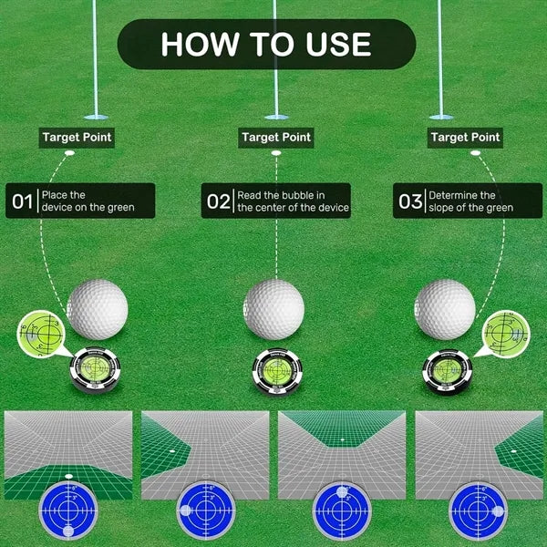 Golf Ball Marker with High Precision Green Reading Aid