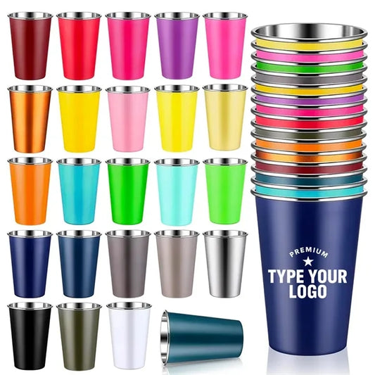16 oz Pint Cups Stackable Tumblers Metal Drinking Glasses
