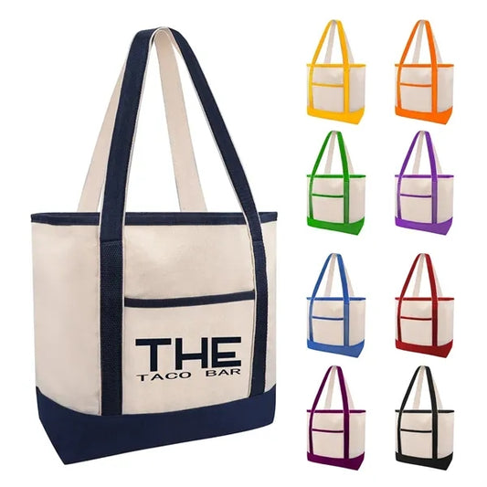 12 OZ Poly Cotton Canvas Boat Tote Bag w/ Reinforced Handle