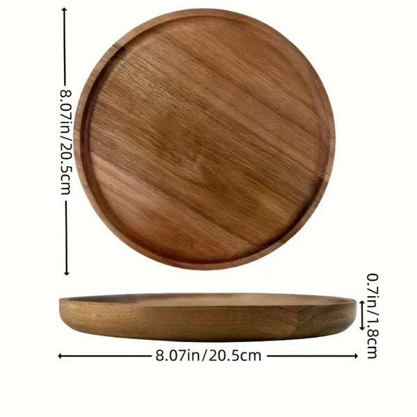 Round Acacia Wood Serving Tray With Fine Grain Finish