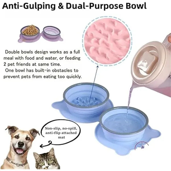 Collapsible Silicone Slow Feed Bowl For Pets Outdoor