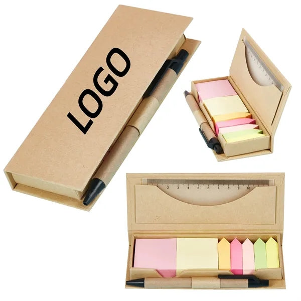 Eco-Friendly Sticky Note Set With Ruler And Pen