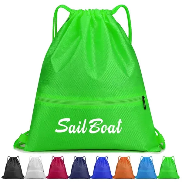 420D Polyester Drawstring Backpack With Zipper Pocket