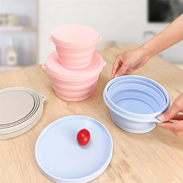 17-oz Collapsible Silicone Food Bowls with Leakproof Lids
