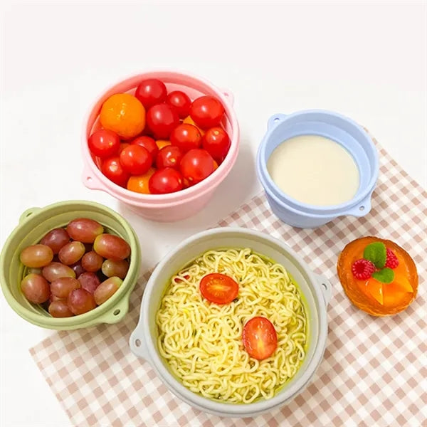 17-oz Collapsible Silicone Food Bowls with Leakproof Lids