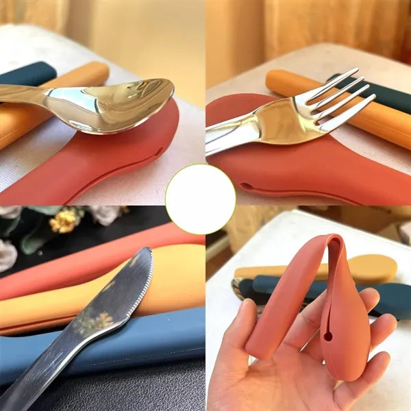 Stainless Steel Portable Cutlery Set with Silicone Cover