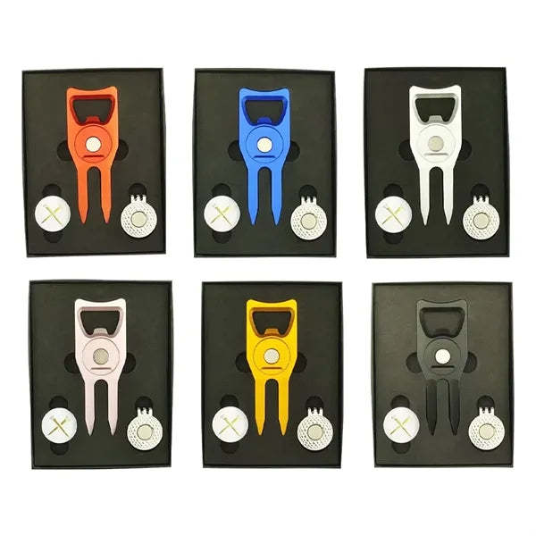 Golf Divot Tool Gift Set w/ Magnetic Ball Marker & Hat Clip