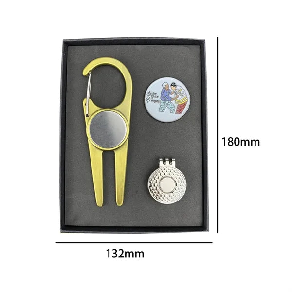 Golf Divot Tool Gift Set w/ Magnetic Ball Markers & Hat Clip