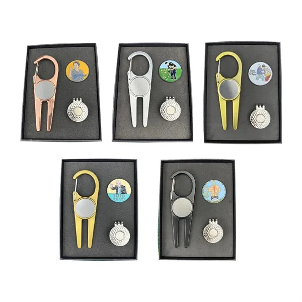 Golf Divot Tool Gift Set w/ Magnetic Ball Markers & Hat Clip
