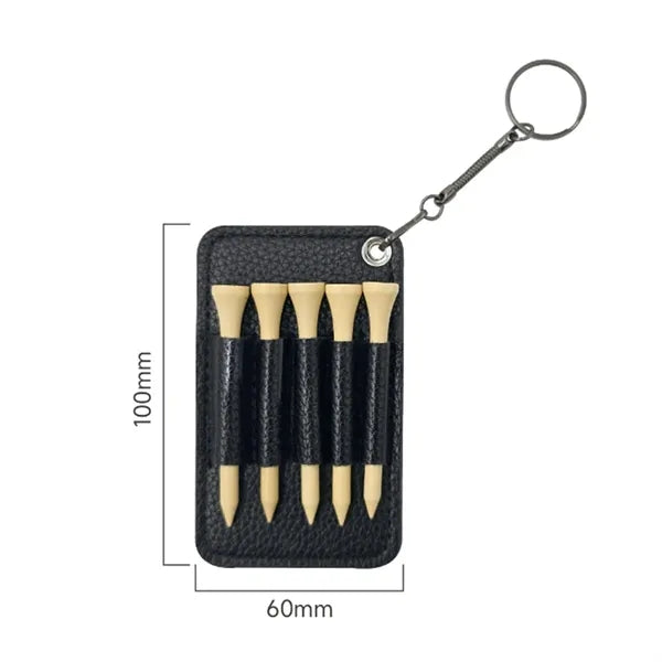 Golf Tee and Divot Tool Keychain Set Faux Leather Holder