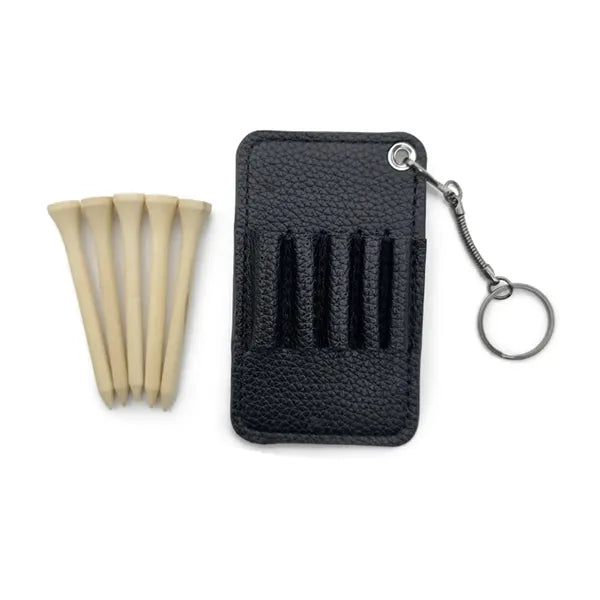 Golf Tee and Divot Tool Keychain Set Faux Leather Holder