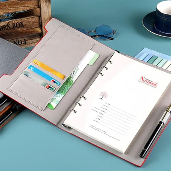 A5 PU Leather Clasp Ring Binder Notebook with Card Slots