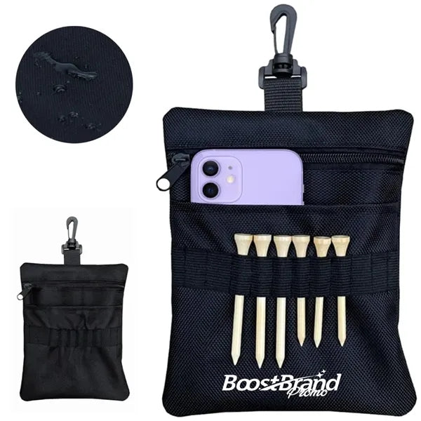 Golf Accessory Ball Pouch Tee Bag with Clip & Pockets