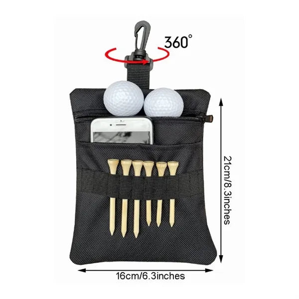 Golf Accessory Ball Pouch Tee Bag with Clip & Pockets