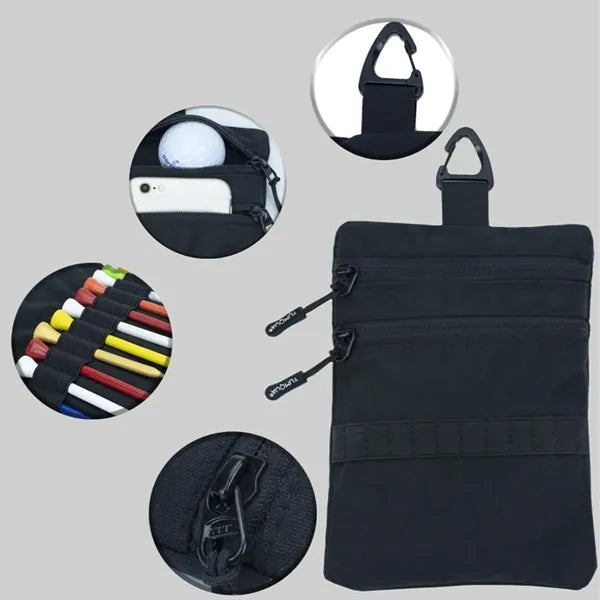 Golf Accessory Ball Pouch Tee Bag with Clip & Pockets
