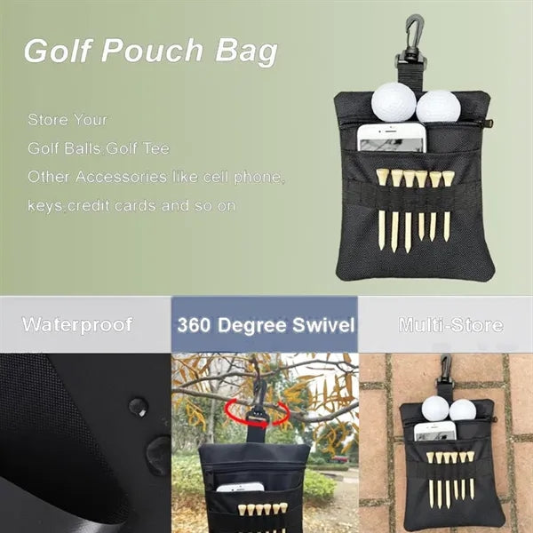 Golf Accessory Ball Pouch Tee Bag with Clip & Pockets