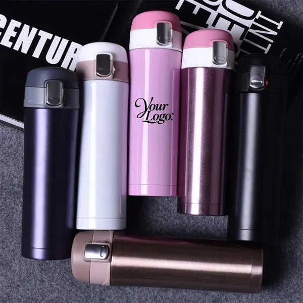 16 Oz Stainless Steel Water Bottle With Pop Up Lid