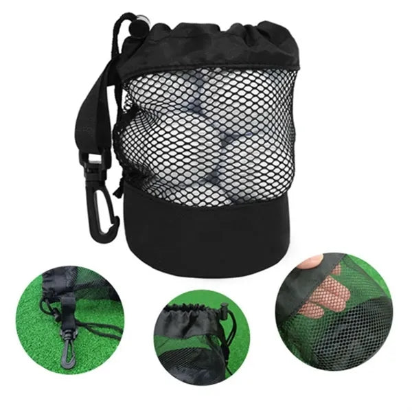 Golf Ball Mesh Carry Bag with Drawstring and Clip