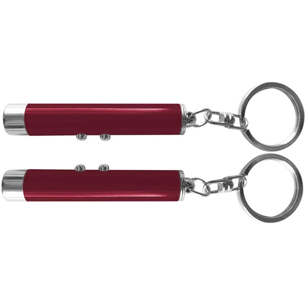 Dual function laser pointer and LED flashlight keychain