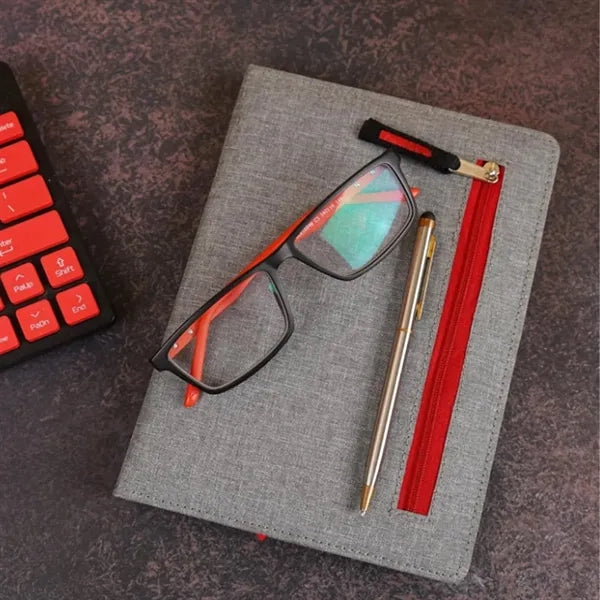 Fabric Cover Notebook with Zipper Pocket and Custom Logo