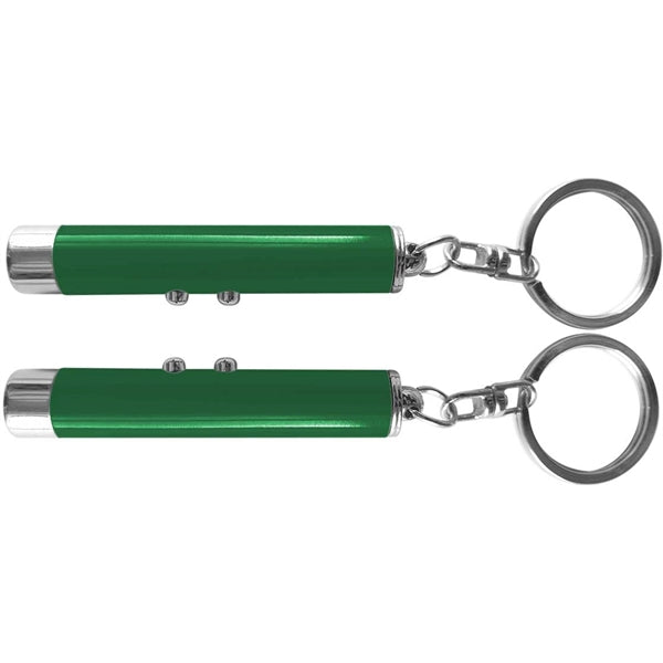 Dual function laser pointer and LED flashlight keychain