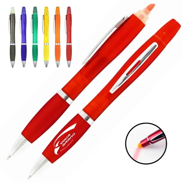 Dual Tip Highlighter and Ballpoint Pen Combo with Custom Log