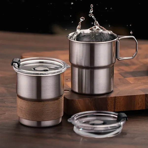 10-oz Stainless Steel Portable Camp Cup with Foldable Handle
