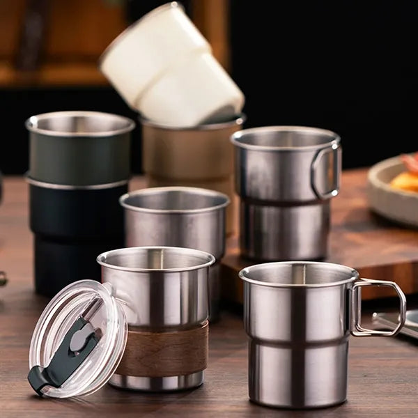 10-oz Stainless Steel Portable Camp Cup with Foldable Handle