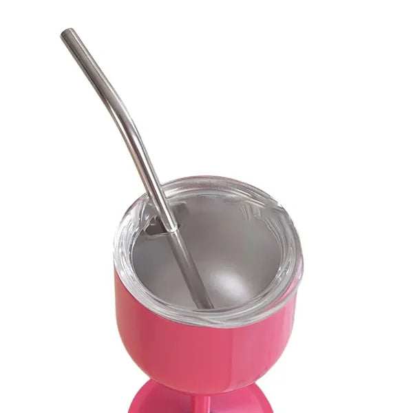 4-oz Stemmed Stainless Steel Wine Glass with Lid and Straw