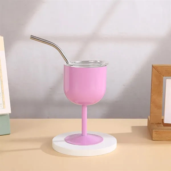 4-oz Stemmed Stainless Steel Wine Glass with Lid and Straw