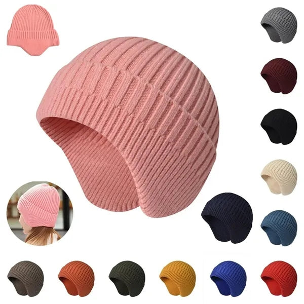 Warm & stylish unisex ribbed knit beanie with ear flaps