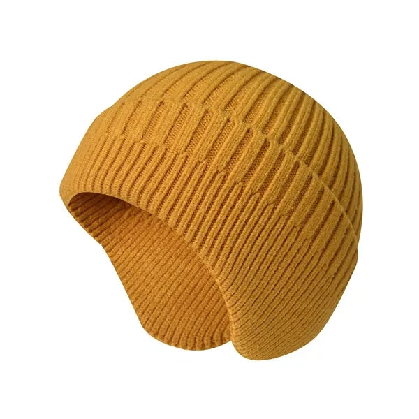Warm & stylish unisex ribbed knit beanie with ear flaps