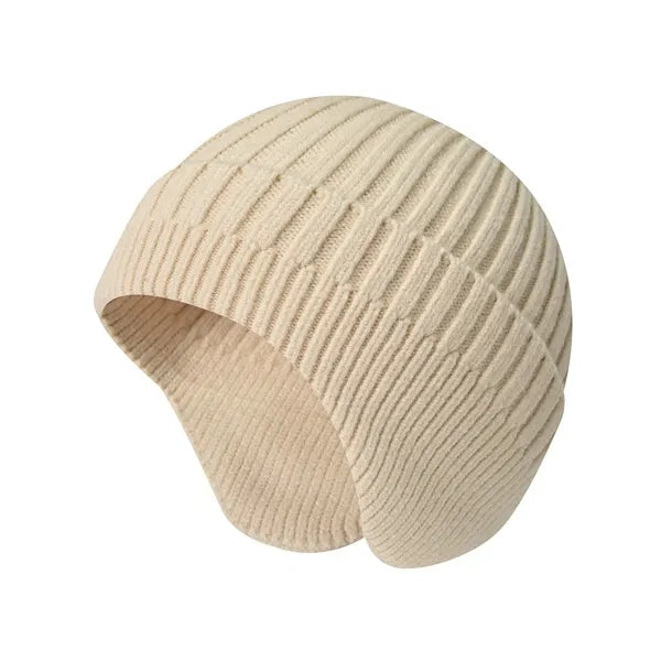 Warm & stylish unisex ribbed knit beanie with ear flaps