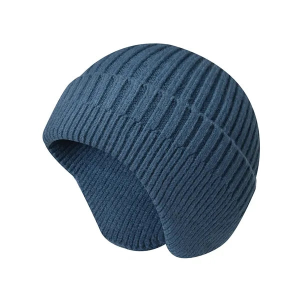 Warm & stylish unisex ribbed knit beanie with ear flaps