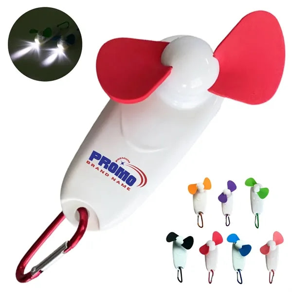 Mini Clip-On Fan with LED Light and Carabiner Attachment