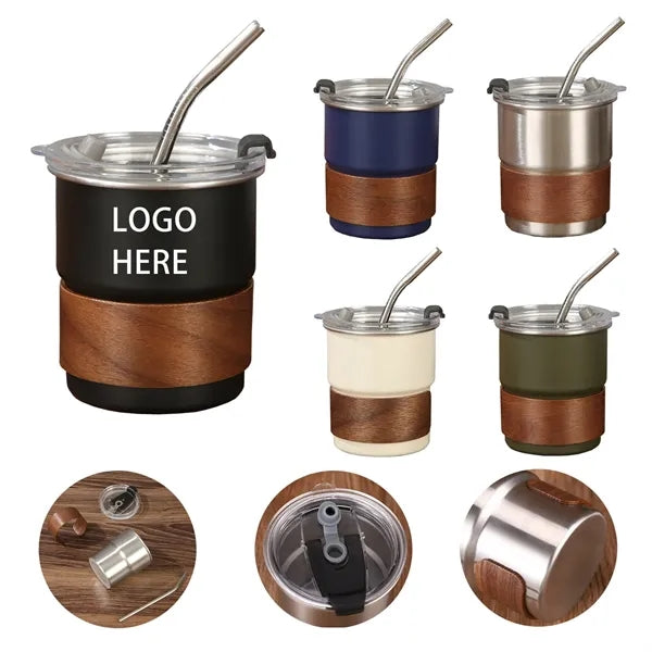 10oz Vacuum Insulated Stainless Steel Mug with Wooden Insula
