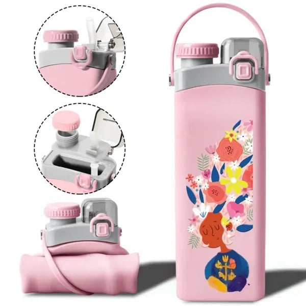 20oz Double Lid Foldable Silicone Sports Bottle
