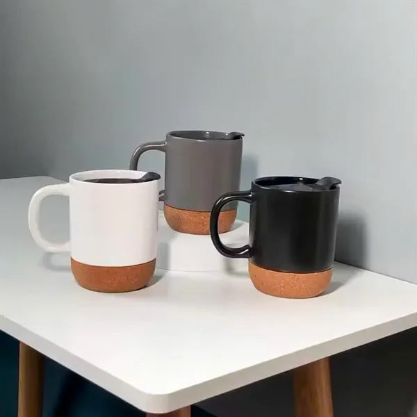 13 oz Ceramic Coffee Mug with Cork Bottom and Lid