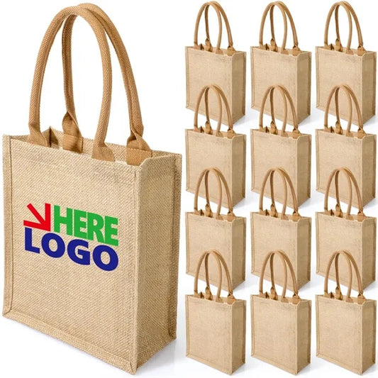 Jute Tote Bag with Waterproof Lining and Handle
