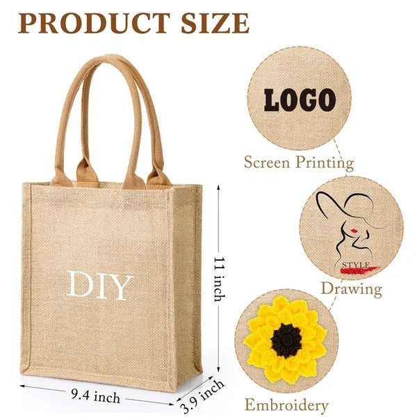 Jute Tote Bag with Waterproof Lining and Handle