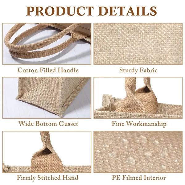 Jute Tote Bag with Waterproof Lining and Handle