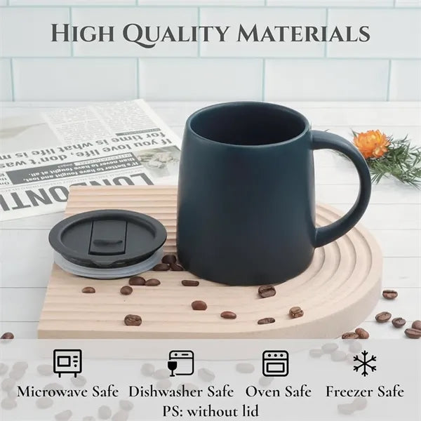 14oz Classic Ceramic Coffee Mug with Handle with Sliding Lid