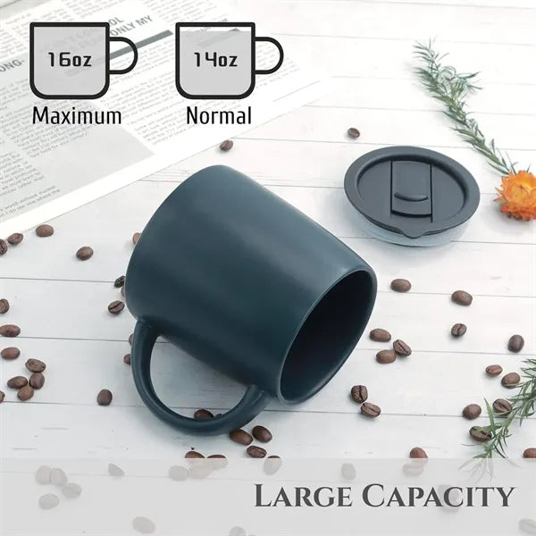 14oz Classic Ceramic Coffee Mug with Handle with Sliding Lid