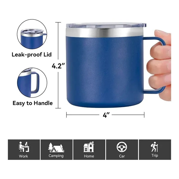 12 oz Insulated Coffee Mug Tumbler with Handle Sliding Lid
