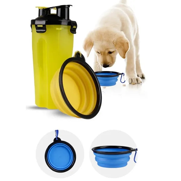 Portable Outdoor Pet Feed Water Cup with Foldable Food Bowl