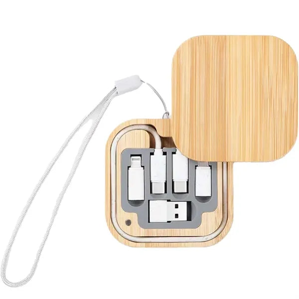 Bamboo Storage Data Cable KIT-Wheat Straw C-to-C + Adapters