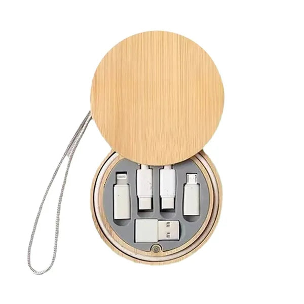 Bamboo Storage Data Cable KIT-Wheat Straw C-to-C + Adapters