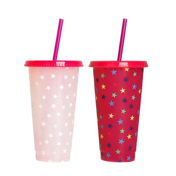 Color Changing Cups With Lid and Straw