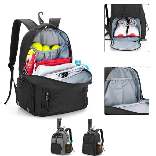 Polyester Tennis Backpack With Multi Pocket And Shoe Storage